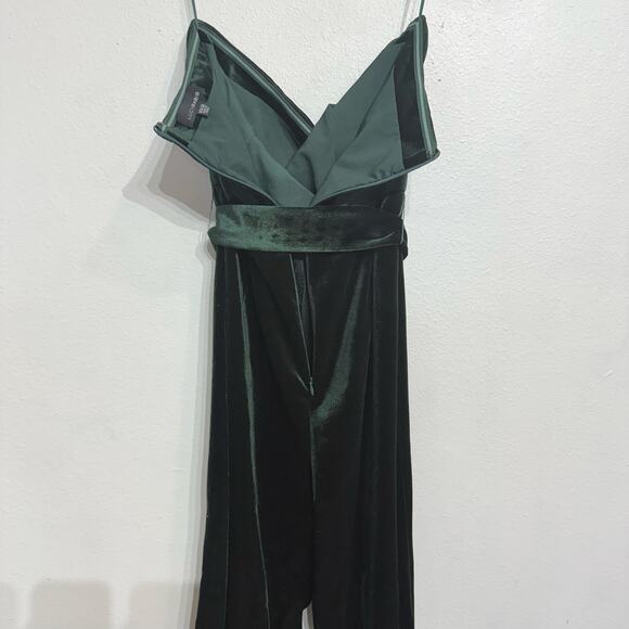 Lucy Paris Green Alex Velvet Cropped Strapless Jumpsuit Sz M - Picture 9 of 13